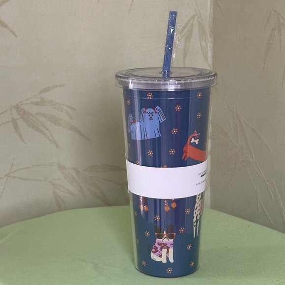 VERA BRADLEY BARK PARK DOGS DOUBLE WALL TUMBLER W/STRAW:NWT DOGS - Picture 4 of 11